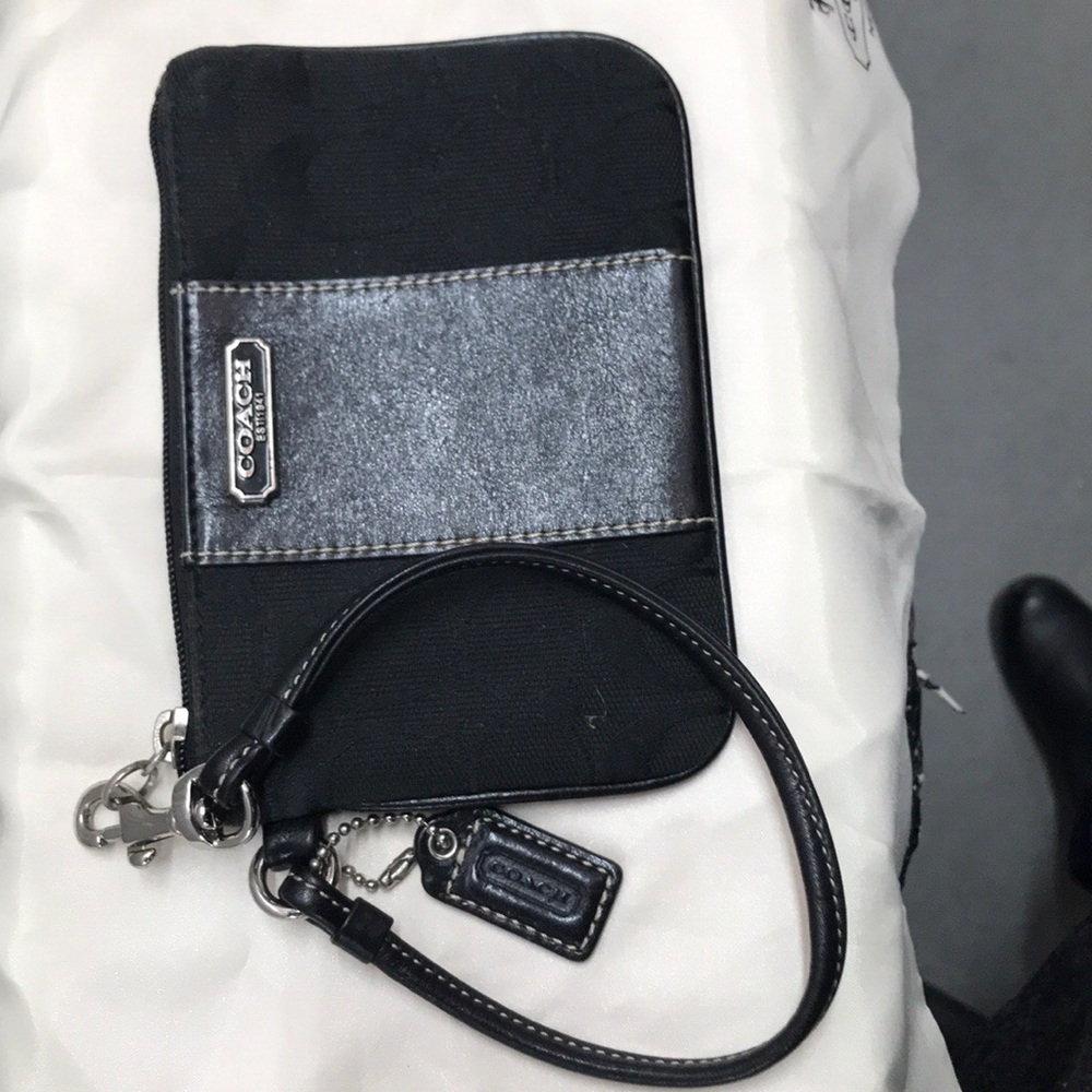 Coach black embroidery wristlet with strap